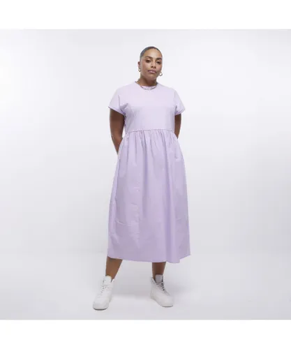 River Island Womens T-Shirt Midi Dress Plus Purple Poplin Cotton