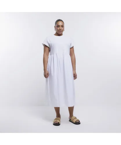 River Island Womens T-Shirt Midi Dress Plus White Poplin Cotton