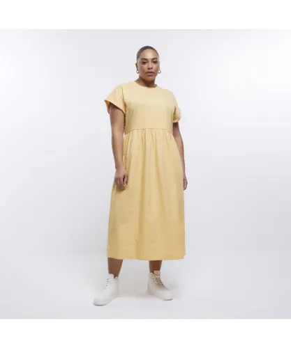River Island Womens T-Shirt Midi Dress Plus Yellow Poplin Rayon
