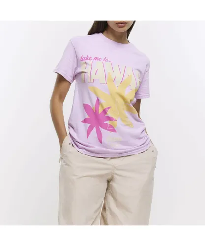 River Island Womens T-shirt Pink Graphic Print Cotton