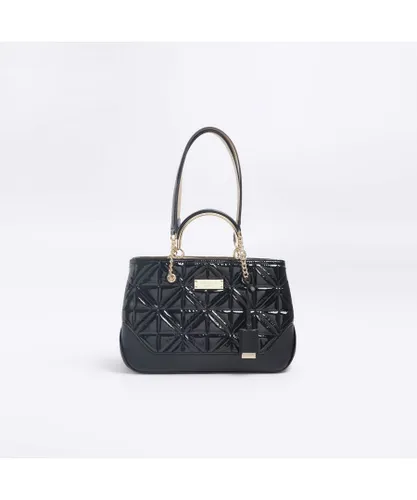 River Island Womens Tote Bag Black Quilted Chain Handle Pu - One Size