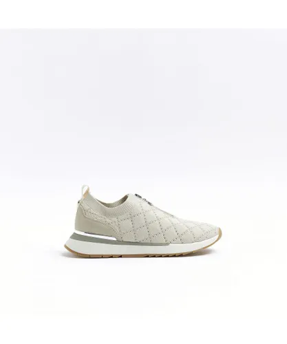 River Island Womens Trainers Beige Knitted Zip