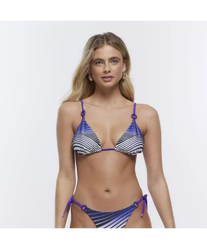River Island Womens Triangle Bikini Top Blue Stripe Nylon