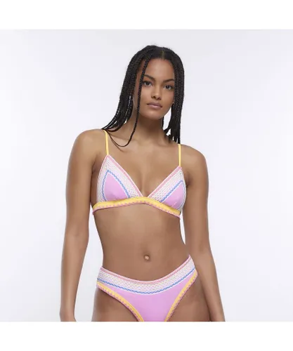 River Island Womens Triangle Bikini Top Pink Embroidered Elastic