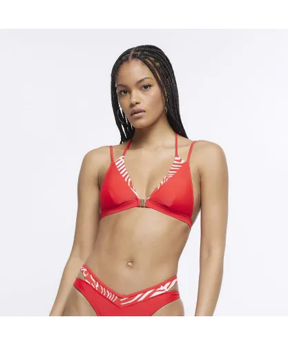 River Island Womens Triangle Bikini Top Red Layered Zebra Print