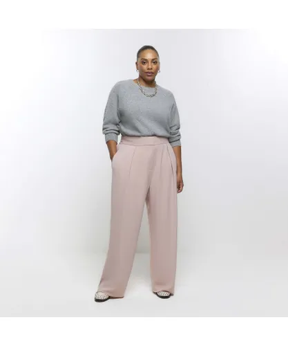 River Island Womens Wide Leg Trousers Plus Pink High Waisted