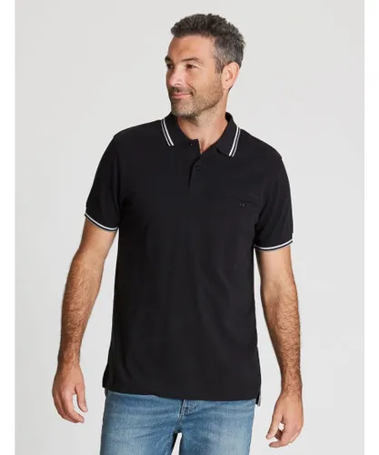 Rivers Mens Short Sleeve Tipped Pique Polo - Black Cotton