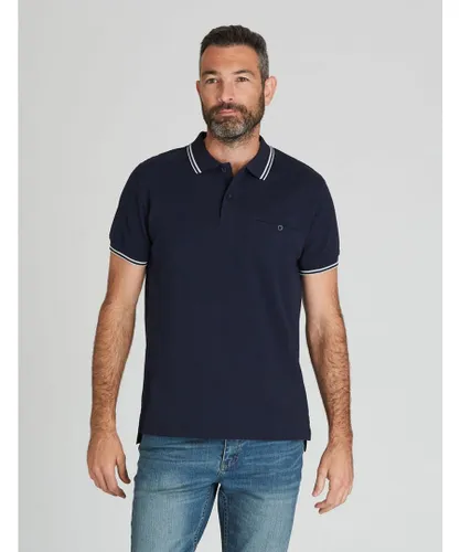 Rivers Mens Short Sleeve Tipped Pique Polo - Navy Cotton