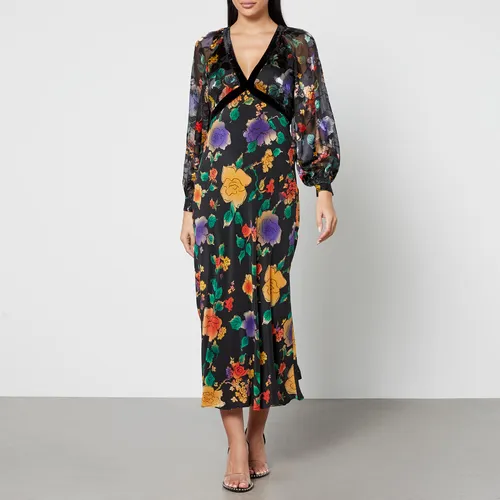 Rixo Ayla Floral-Print Chiffon Midi Dress