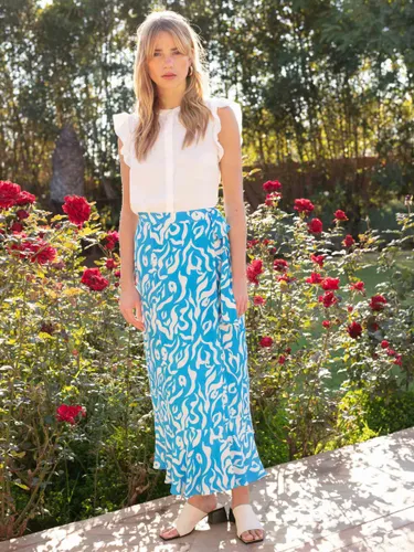 Ro&Zo Animal Print Wrap Midi Skirt, Blue/White - Blue/White - Female