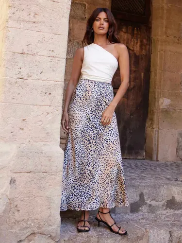 Ro&Zo Leopard Print Bias Cut Maxi Skirt, Brown - Brown - Female
