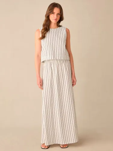 Ro&Zo Petite Double Stripe Linen Blend Maxi Skirt, Ivory/Black - Ivory/Black - Female