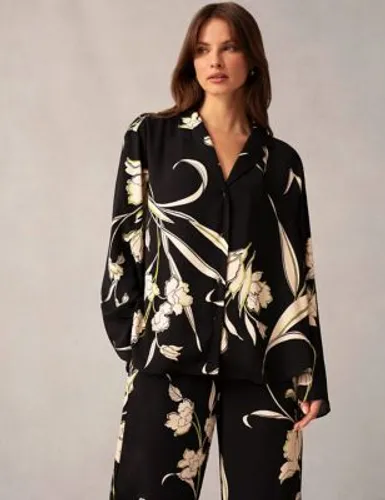 Ro&Zo Womens Floral Collared Relaxed Shirt - 10 - Black, Black
