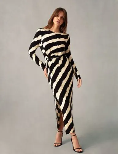 Ro&Zo Womens Jersey Striped Midaxi Column Dress - 8 - Black Mix, Black Mix