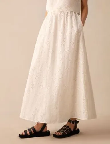 Ro&Zo Womens Pure Cotton Broderie Maxi A-Line Skirt - 12REG - Cream, Cream