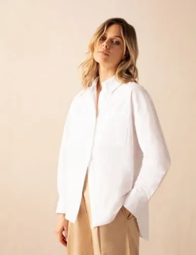 Ro&Zo Womens Pure Cotton Collared Relaxed Shirt - White, White