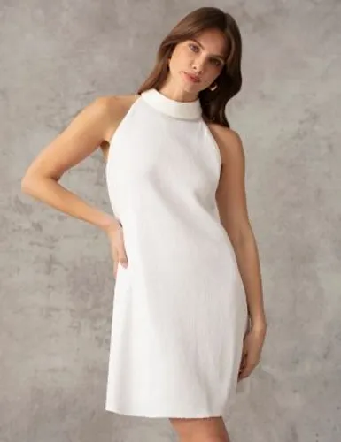 Ro&Zo Womens Sequin Halter Neck Mini Shift Dress - 12 - White, White