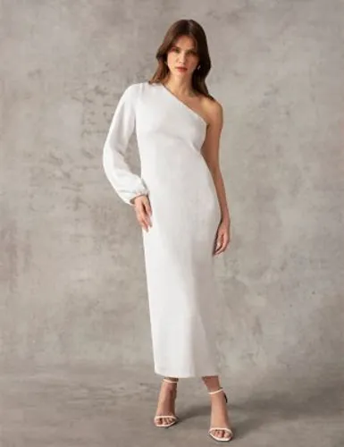 Ro&Zo Womens Sequin One Shoulder Midaxi Column Dress - 14 - White, White