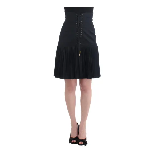 Roberto Cavalli , Black Pleated Laced Skirt ,Black female, Sizes: