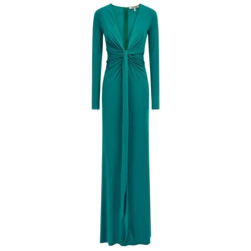 Roberto Cavalli , Dark Tea V-Neck Evening Dress ,Blue female, Sizes: