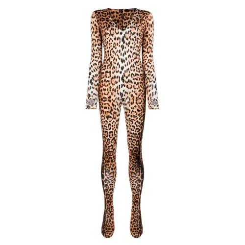 Roberto Cavalli , Elegant Jaguar Print Jumpsuit ,Beige female, Sizes: