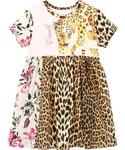 Roberto Cavalli Girls Kids Girl Tiger Floral Dress in Multi - Multicolour Cotton