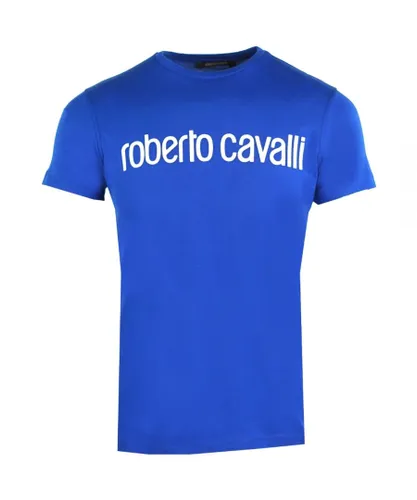 Roberto Cavalli Mens Logo Blue T-Shirt Cotton