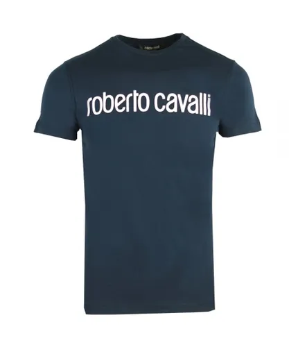 Roberto Cavalli Mens Logo Navy Blue T-Shirt