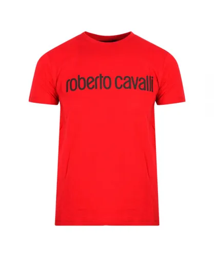 Roberto Cavalli Mens Logo Print Red T-Shirt Cotton