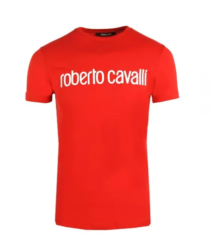 Roberto Cavalli Mens Logo Red T-Shirt Cotton