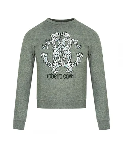 Roberto Cavalli Mens Lynx Mogogram Print Logo Grey Sweatshirt Cotton