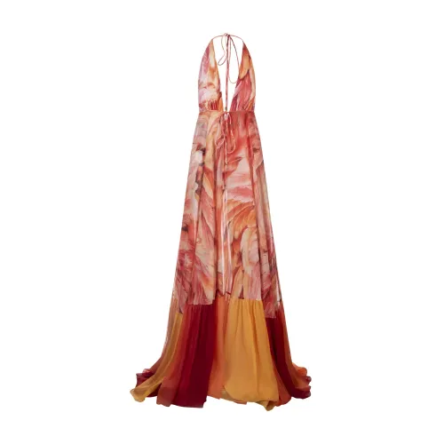 Roberto Cavalli , Orange Plumage Sleeveless Long Dress ,Multicolor female, Sizes: