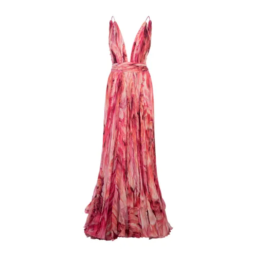 Roberto Cavalli , Pink Plumage Sleeveless Pleated Long Dress ,Pink female, Sizes: