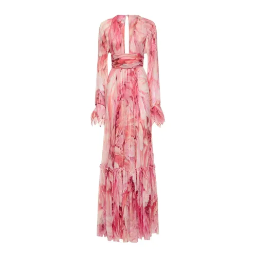 Roberto Cavalli , Roberto Cavalli Plumage Long Sleeve Silk Gown ,Multicolor female, Sizes:
