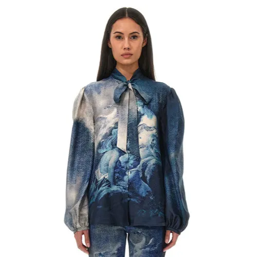 Roberto Cavalli , Silk Blouse in Denim Blue ,Multicolor female, Sizes: