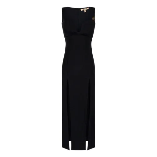 Roberto Cavalli , Sophisticated Midi Dress with Brooch ,Black female, Sizes: