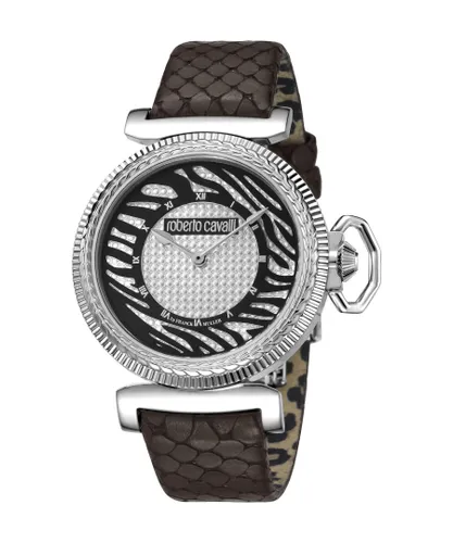 Roberto Cavalli :Womens silver dial brown leather watch - One Size