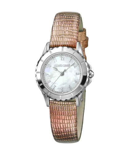 Roberto Cavalli WoMens White Mother of Pearl Dial Pink Leather Watch - One Size
