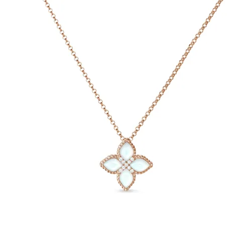 Roberto Coin Princess Flower 18ct Rose Gold Diamond Mother of Pearl Necklace
