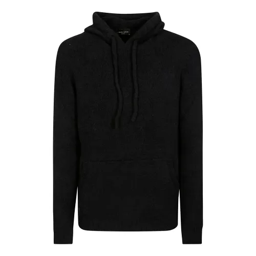 Roberto Collina , Black Hooded Sweatshirt for Men ,Black male, Sizes: