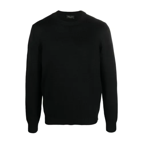 Roberto Collina , Black Sweaters for Men ,Black male, Sizes:
