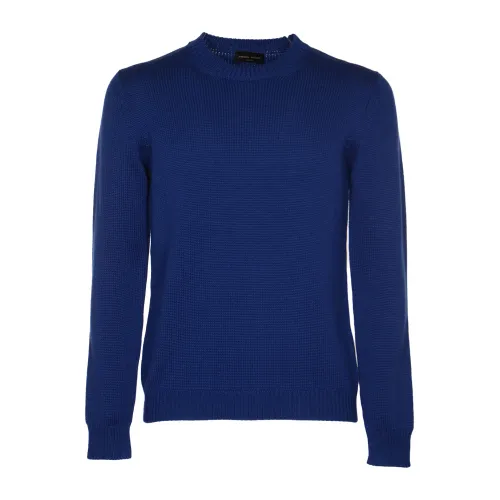 Roberto Collina , Blue Sweaters - Girocollo ML ,Blue male, Sizes: