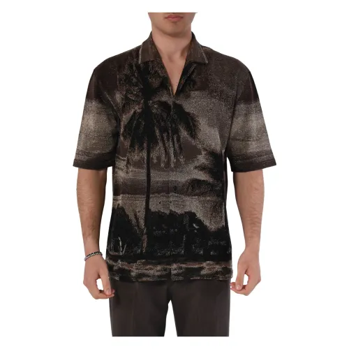 Roberto Collina , Jacquard palm shirt ,Black male, Sizes: