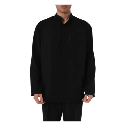 Roberto Collina , Satin Korean Shirt Oversize Fit ,Black male, Sizes:
