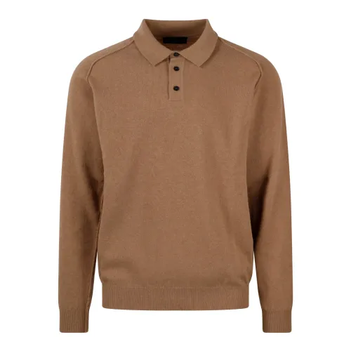 Roberto Collina , Superfine Wool Polo Shirt ,Brown male, Sizes:
