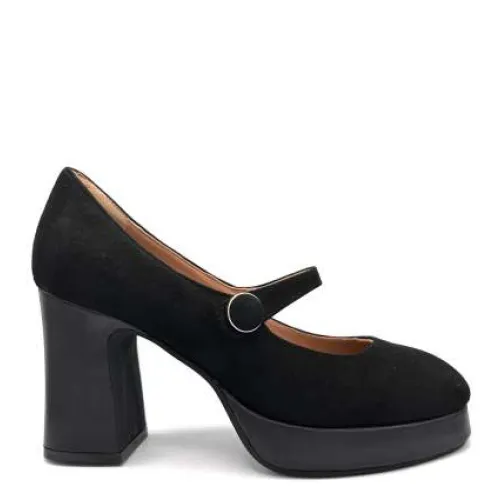 Roberto Festa , Black Suede Mary Jane with Leather Covered Heel and Platform ,Black female, Sizes: