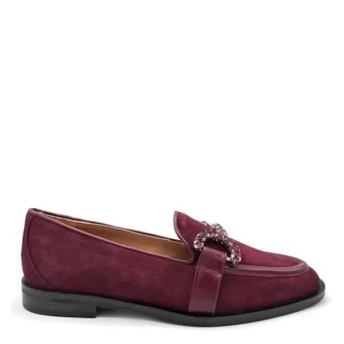 Roberto Festa , Burgundy Suede Loafer with Front Accessory ,Brown female, Sizes: