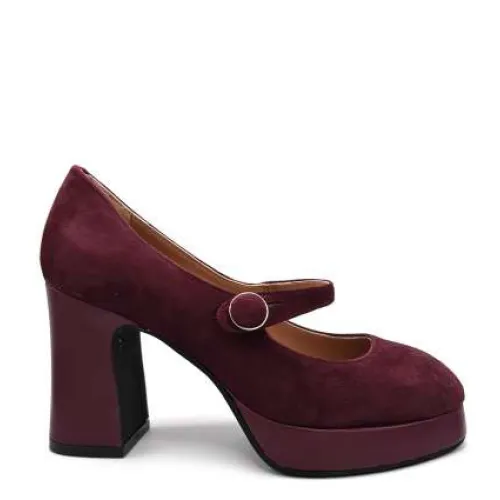 Roberto Festa , Mary Jane in Burgundy Suede with Leather Covered Heel and Platform ,Red female, Sizes: