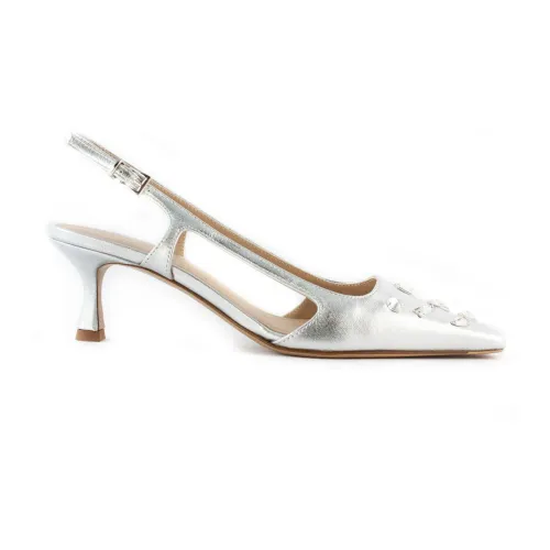 Roberto Festa , Silver Gemstone Slingback Sandals ,Gray female, Sizes: