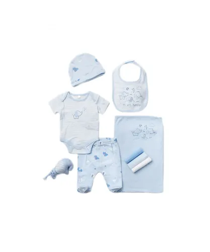 Rock A Bye Baby Boy Elephant Print Cotton 10-Piece Gift Set - Blue